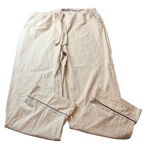 Nasty Gal Womens Linen-Blend Pants Beige Size 16 Black trim Boho‎ Sleep Pajama